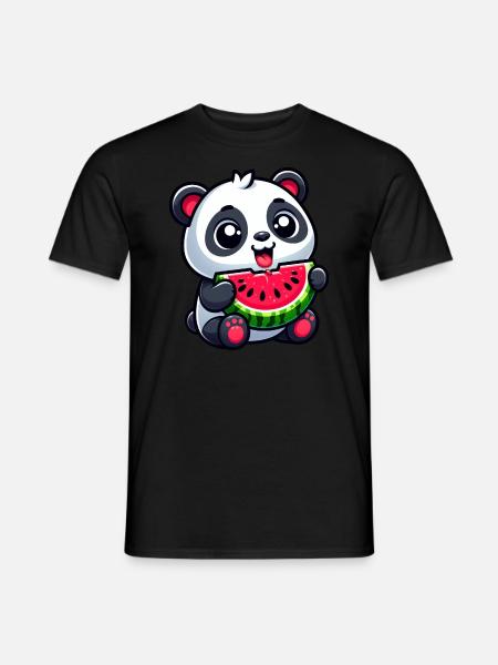 Panda avec pastèque fruité mignon - T-shirt homme - noir