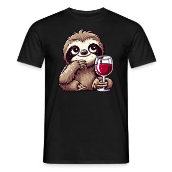 Süßes Faultier trinkt Rotwein Cartoon lustig - Männer T-Shirt - Schwarz - Vorne - AI Model Male 178 light (178cm)