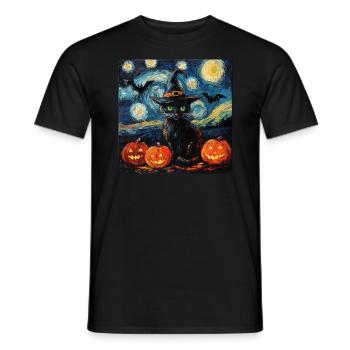Halloween Black Cat Pumpkin Bat - Men's T-Shirt - black - Front - AI Model Male 178 light (178cm)