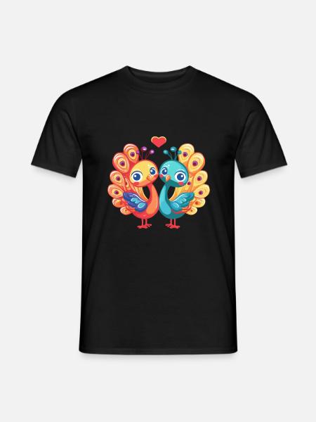 Peacock Bird Couple Love Valentine's Day - Men's T-Shirt - black