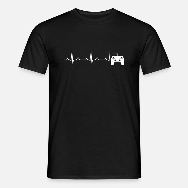 Gamer Heartbeat Gaming Controller Draht - Männer T-Shirt - Schwarz