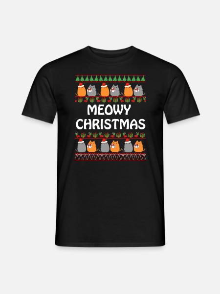 Meowy Christmas Ugly Christmas Sweater - Katzenliebhaber - Männer T-Shirt - Schwarz