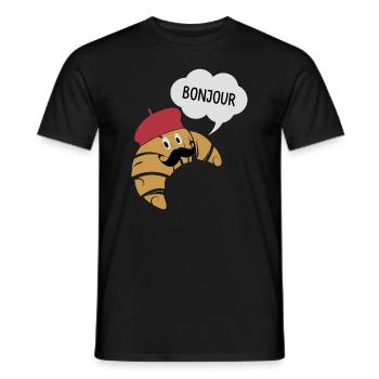 Bonjour Croissant With Mustache And Beret Hat Pun - Men's T-Shirt - black - Front - AI Model Male 178 light (178cm)