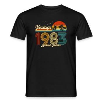 Vintage 1983 T-Shirt édition limitée 37 anniversaire M - T-shirt homme - noir - Devant - AI Model Male 178 light (178cm)