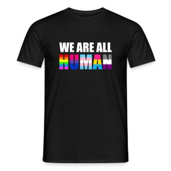 WE ARE ALL HUMAN Flag LGBT Gay Pride Month Queer - Men's T-Shirt - black - Front - AI Model Male 178 light (178cm)