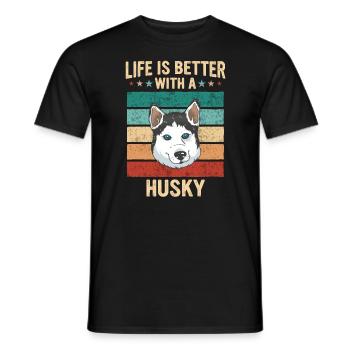 Chien Husky Sibérien - T-shirt homme - noir - Devant - AI Model Male 178 light (178cm)