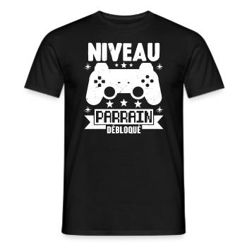 Niveau Parrain Débloqué Annonce Grossesse Cadeau - T-shirt homme - noir - Devant - AI Model Male 178 light (178cm)