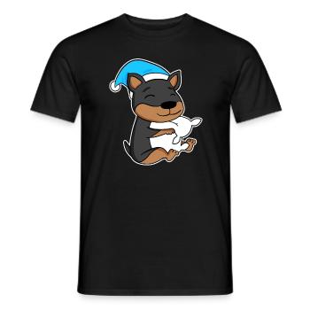 Chien Nain Pinscher avec oreiller et bonnet de couchage - T-shirt homme - noir - Devant - AI Model Male 178 light (178cm)