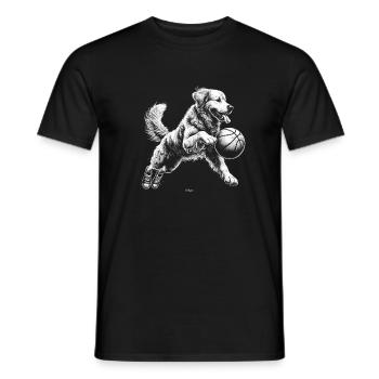 GOLDEN RETRIEVER DOG PLAYING BASKETBALL - Men's T-Shirt - black - Front - AI Model Male 178 light (178cm)