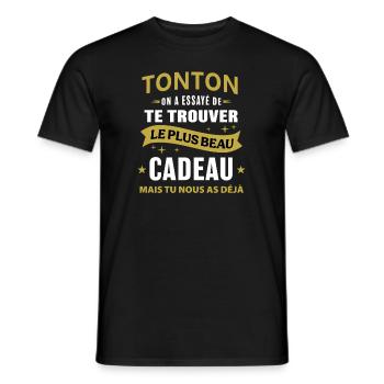 Tonton le plus beau cadeau c'est nous humour oncle - T-shirt homme - noir - Devant - AI Model Male 178 light (178cm)