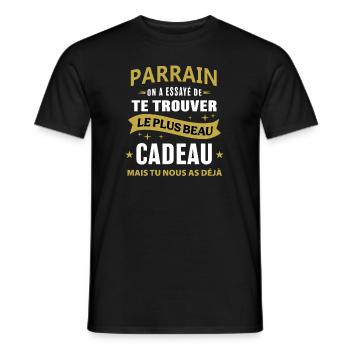 Parrain le plus beau cadeau c'est nous humour - T-shirt homme - noir - Devant - AI Model Male 178 light (178cm)
