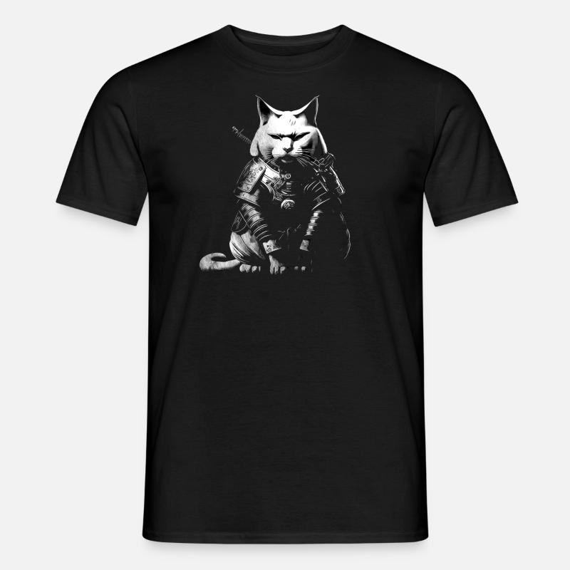 Chat samouraï cool - T-shirt homme - noir