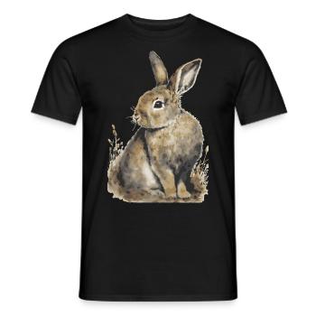 Lapin Lapin Portrait Aquarelle Peinture - T-shirt homme - noir - Devant - AI Model Male 178 light (178cm)