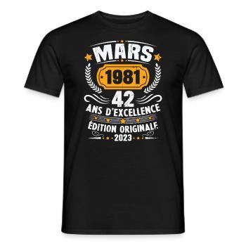 Cadeau D'anniversaire 42 Ans Mars 1981 Vintage - T-shirt homme - noir - Devant - AI Model Male 178 light (178cm)