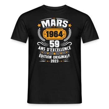 Cadeau D'anniversaire 59 Ans Mars 1964 Vintage - T-shirt homme - noir - Devant - AI Model Male 178 light (178cm)