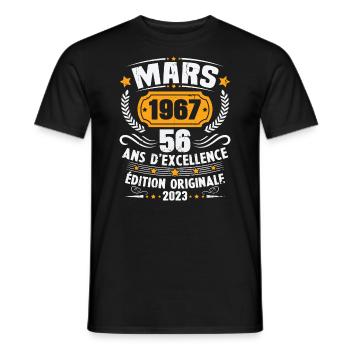 Cadeau D'anniversaire 56 Ans Mars 1967 Vintage - T-shirt homme - noir - Devant - AI Model Male 178 light (178cm)
