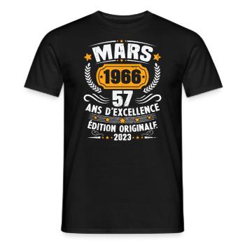 Cadeau D'anniversaire 57 Ans Mars 1966 Vintage - T-shirt homme - noir - Devant - AI Model Male 178 light (178cm)
