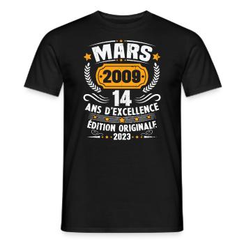 Cadeau D'anniversaire 14 Ans Mars 2009 Vintage - T-shirt homme - noir - Devant - AI Model Male 178 light (178cm)