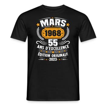 Cadeau D'anniversaire 55 Ans Mars 1968 Vintage - T-shirt homme - noir - Devant - AI Model Male 178 light (178cm)