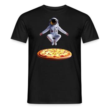 Hovering astronaut over pizza - Men's T-Shirt - black - Front - AI Model Male 178 light (178cm)