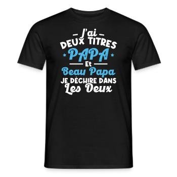 J'ai deux titres papa et beau papa - T-shirt homme - noir - Devant - AI Model Male 178 light (178cm)