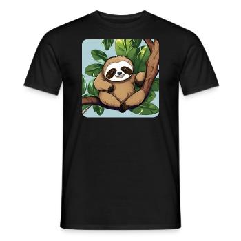 Cute sloth chilling - Men's T-Shirt - black - Front - AI Model Male 178 light (178cm)