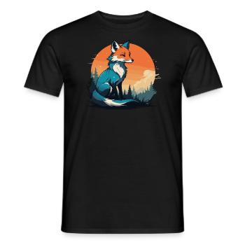 Fox Cute and Cool Cartoon Forest Sunset Mountain - Men's T-Shirt - black - Front - AI Model Male 178 light (178cm)
