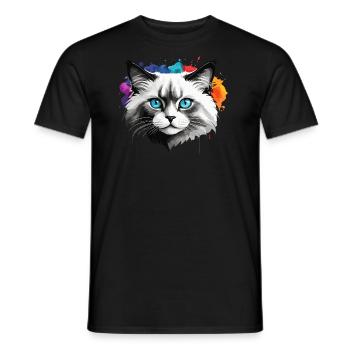 Ragdoll chat mignon mignon aquarelle peinture éclaboussure - T-shirt homme - noir - Devant - AI Model Male 178 light (178cm)