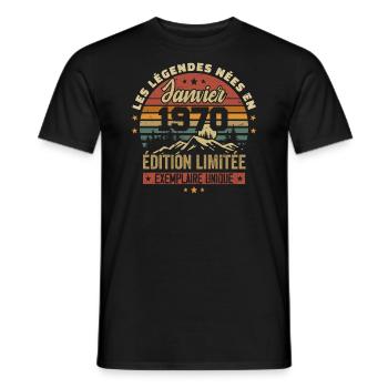 Légendaire depuis Janvier 1970 Vintage Cadeau 1970 - T-shirt homme - noir - Devant - AI Model Male 178 light (178cm)