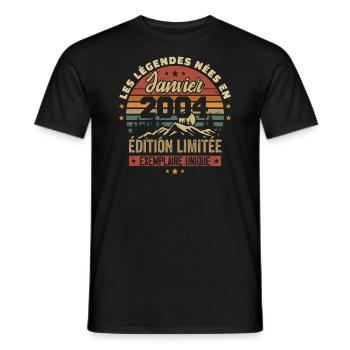 Légendaire depuis Janvier 2004 Vintage Cadeau 2004 - T-shirt homme - noir - Devant - AI Model Male 178 light (178cm)