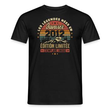 Légendaire depuis Janvier 2012 Vintage Cadeau 2012 - T-shirt homme - noir - Devant - AI Model Male 178 light (178cm)