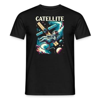 Astronaut Cosmonaut Cat - Men's T-Shirt - black - Front - AI Model Male 178 light (178cm)