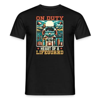 Job as a lifeguard in the swimming pool, - Men's T-Shirt - black - Front - AI Model Male 178 light (178cm)