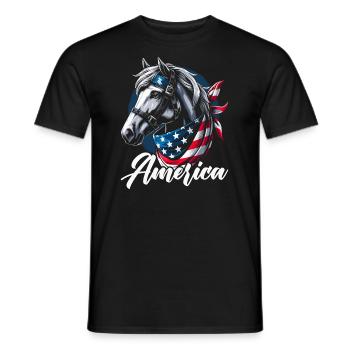 American Horse Lover USA Flag America Fourth By - Men's T-Shirt - black - Front - AI Model Male 178 light (178cm)