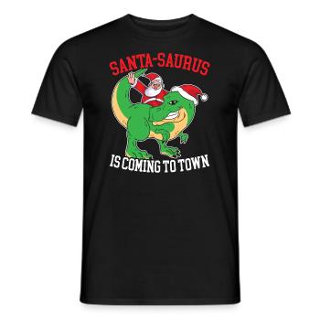 Dinosaur Christmas Tree, Santa Claus, - Men's T-Shirt - black - Front - AI Model Male 178 light (178cm)