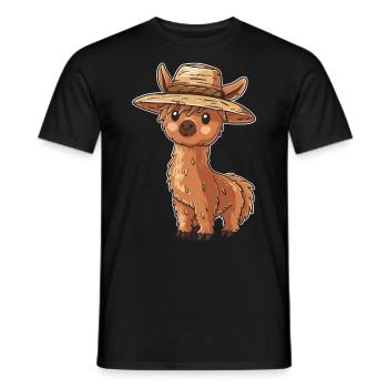 Niedliches Alpaka mit Strohhut Cartoon für - Männer T-Shirt - Schwarz - Vorne - AI Model Male 178 light (178cm)