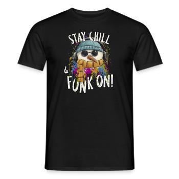 Stay Chill & Funk On! Groovy DJ Snowman - Men's T-Shirt - black - Front - AI Model Male 178 light (178cm)