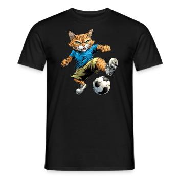 Katze Fussball - Männer T-Shirt - Schwarz - Vorne - AI Model Male 178 light (178cm)
