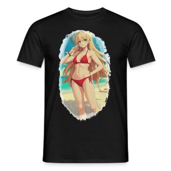Fille sur la plage - T-shirt homme - noir - Devant - AI Model Male 178 light (178cm)
