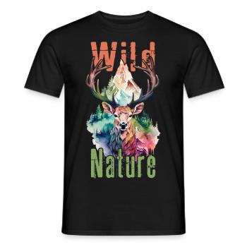 Deer Antlers Animal Forest Wilderness Mountains Wild Nature - Men's T-Shirt - black - Front - AI Model Male 178 light (178cm)