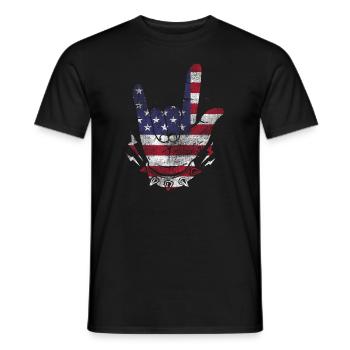 Vintage love rock hand USA flag America Horns band - Men's T-Shirt - black - Front - AI Model Male 178 light (178cm)