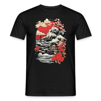 Japanische Vintage Landschaft Kunst - Männer T-Shirt - Schwarz - Vorne - AI Model Male 178 light (178cm)