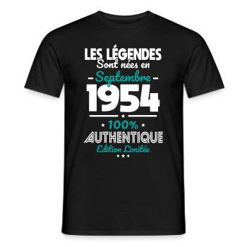 70th Anniversary - Legends born September 1954 - Men's T-Shirt - black - Front - AI Model Male 178 light (178cm)