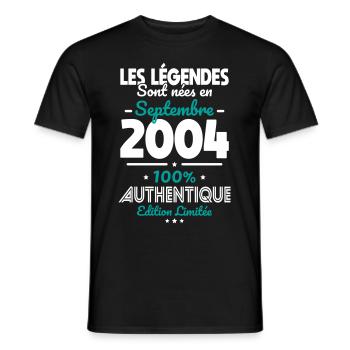 20th anniversary - Legends born September 2004 - Men's T-Shirt - black - Front - AI Model Male 178 light (178cm)