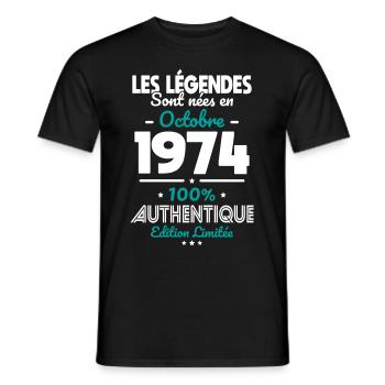 50th Anniversary - Legends born October 1974 - Men's T-Shirt - black - Front - AI Model Male 178 light (178cm)