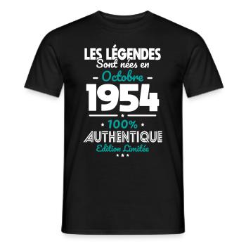 70th Anniversary - Legends born October 1954 - Men's T-Shirt - black - Front - AI Model Male 178 light (178cm)