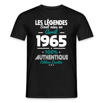 Anniversaire 60 ans - Légendes nées Avril 1965 - T-shirt homme - noir - Devant - AI Model Male 178 light (178cm)