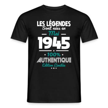 80. Jubiläum - Legenden, geboren im Mai 1945 - Männer T-Shirt - Schwarz - Vorne - AI Model Male 178 light (178cm)
