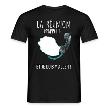 Réunion Au Bout Du Fil Humour Réunionnais - T-shirt homme - noir - Devant - AI Model Male 178 light (178cm)
