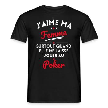 J'aime ma femme quand me laisse jouer au Poker - T-shirt homme - noir - Devant - AI Model Male 178 light (178cm)